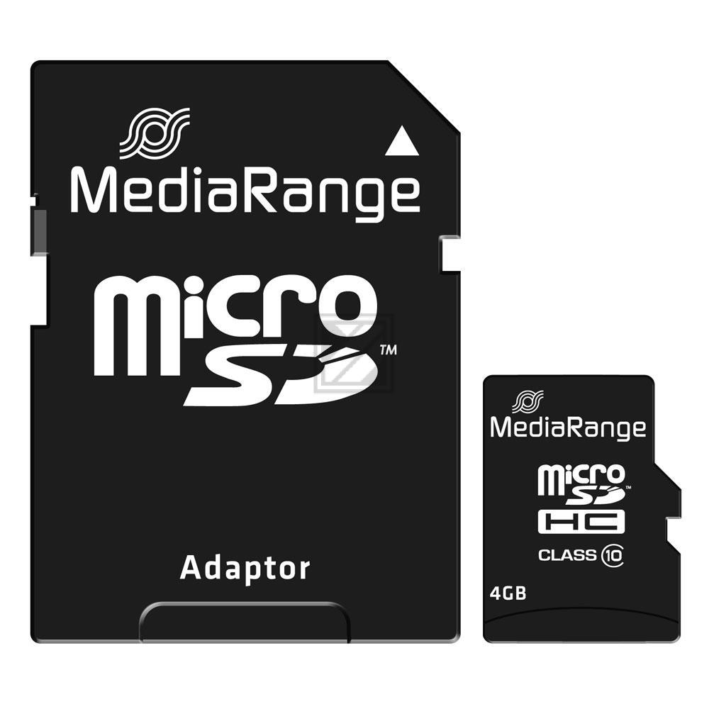 MEDIARANGE MICRO SDHC KARTE 4GB MR956 Klasse 10 mit Adapter