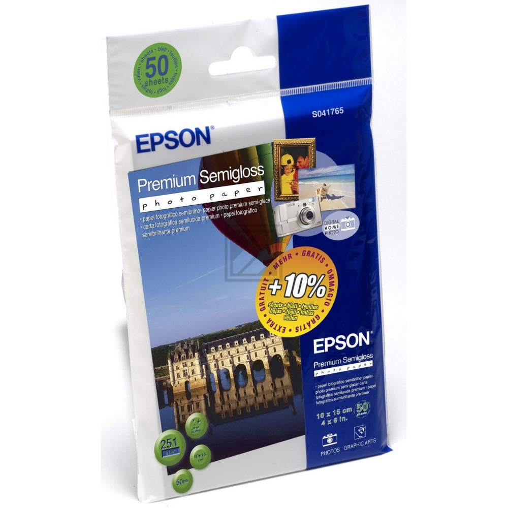 C13S041765 EPSON Fotopapier 10x15cm 50 Blatt weiss 251gr seidenmatt