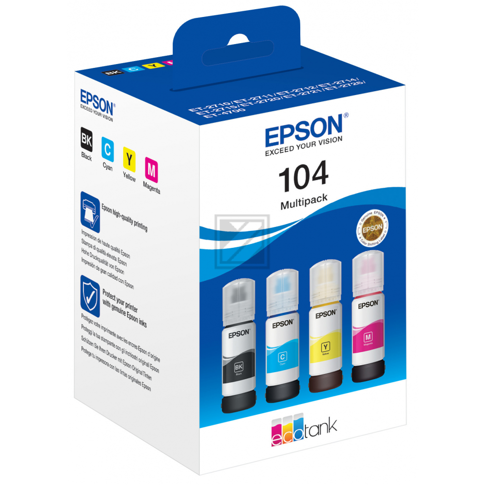 C13T00P640 EPSON ET104 EcoTank Tinte (4) cmyk 27.000Seiten 4x65 ml