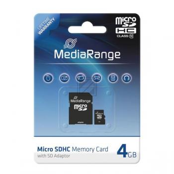 MEDIARANGE MICRO SDHC KARTE 4GB MR956 Klasse 10 mit Adapter