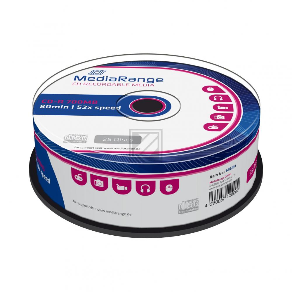 MEDIARANGE CDR80 700MB 52x (25) CB MR201 Cake Box UV-bestaendig