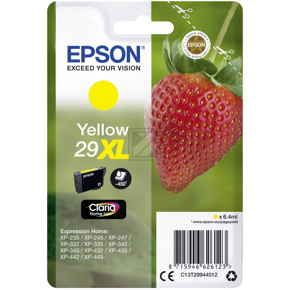 C13T29944012 EPSON XP Tinte yellow HC 450Seiten 6,4ml