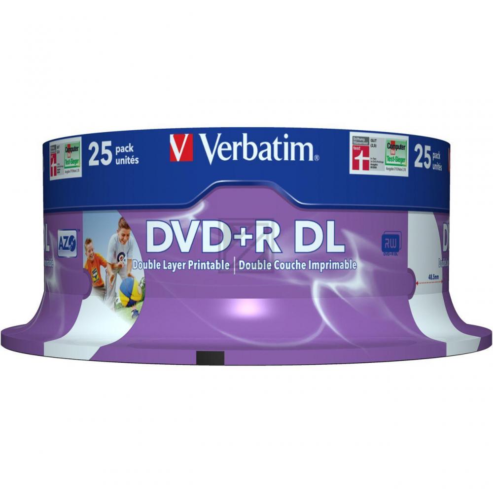 VERBATIM DVD+R DL 8.5GB 8x IW (25) SP 43667 Spindel inkjet printable