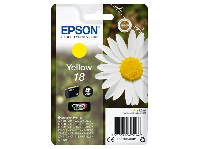 C13T18044012 EPSON XP30 TINTE YELLOW ST 3,3ml 180Seiten Standard Kapazitaet