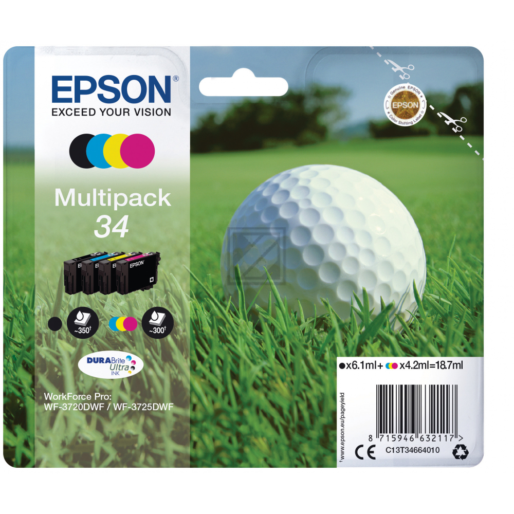 C13T34664010 EPSON WF Tinte (4) cmyk ST 1x350/3x300Seiten 1x6,1/3x4,2 ml