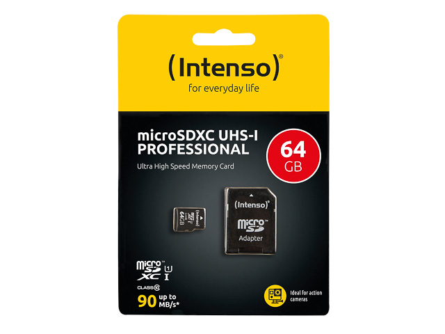 INTENSO MICRO SDHC KARTE UHS-I 64GB 3433490 90 MB/s mit Adapter