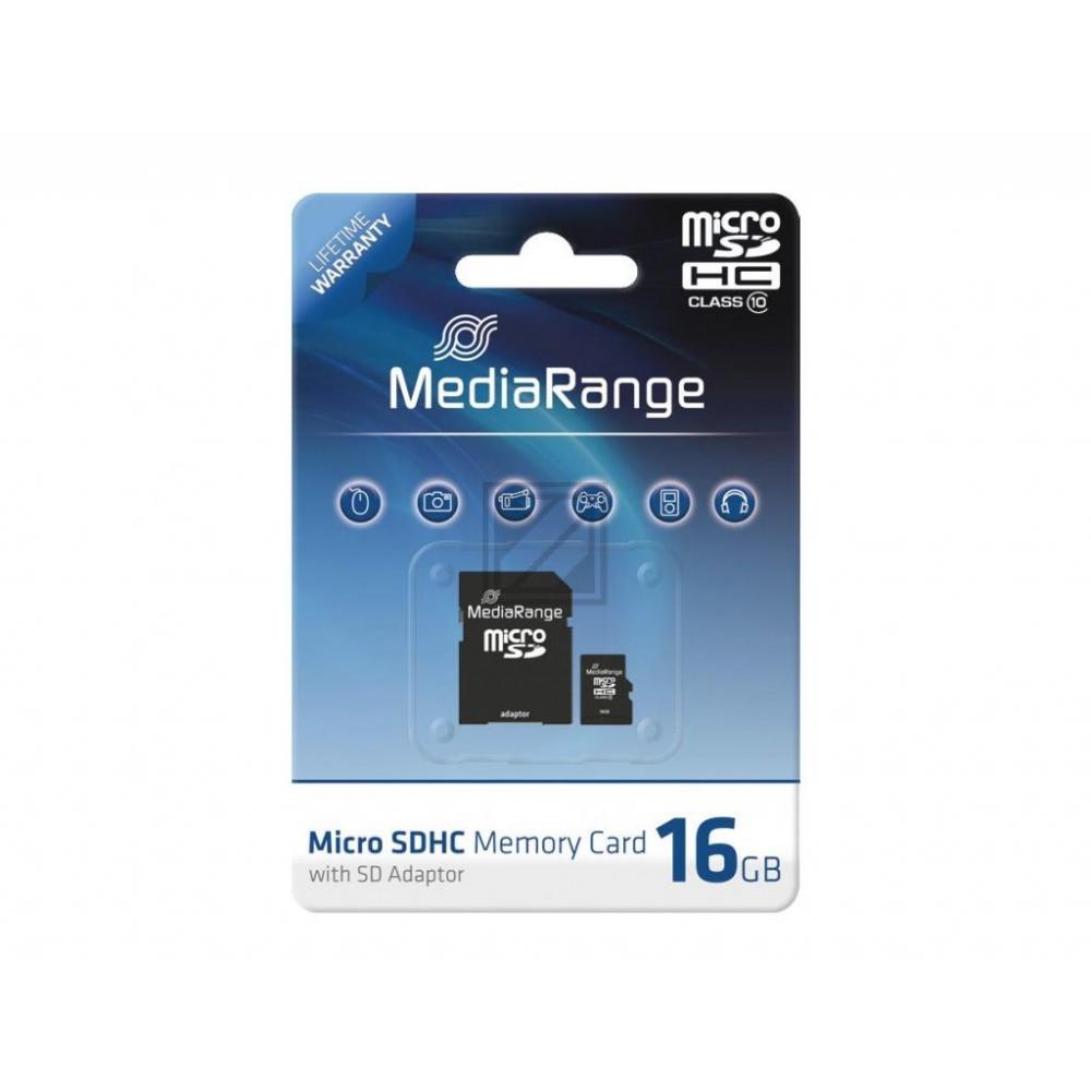 MEDIARANGE MICRO SDHC KARTE 16GB MR958 Klasse 10 mit Adapter