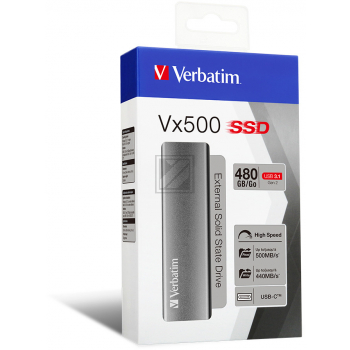 VERBATIM VX500 SSD 480GB 47443 USB 3.1 Typ C extern grau