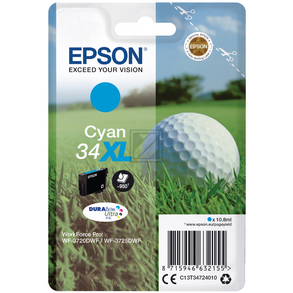 C13T34724010 EPSON WF Tinte cyan HC 950 Seiten 10,8ml