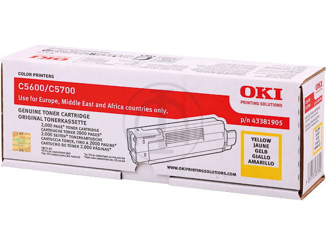 43381905 OKI C5600 TONER YELLOW 2000Seiten
