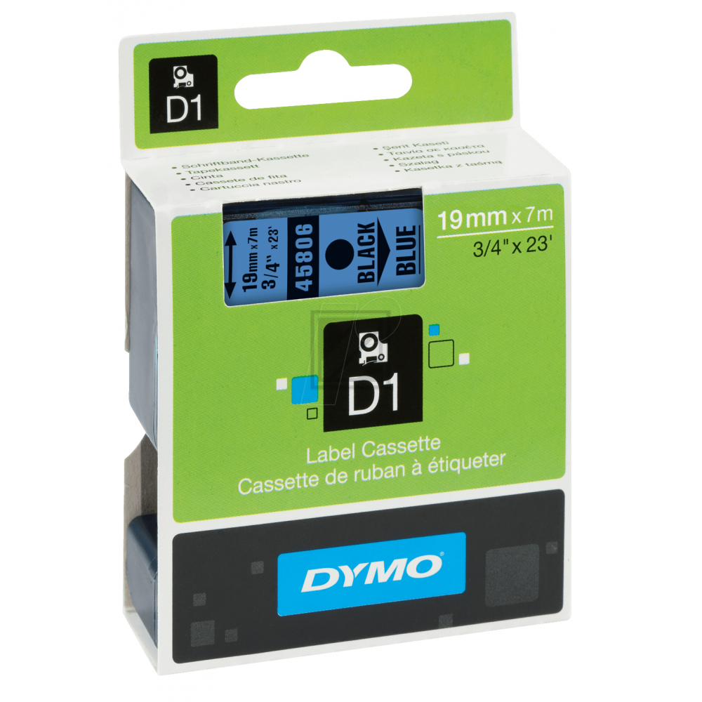 S0720860 DYMO D1 19mm SCHWARZ-BLAU 45806 Schriftband 7m