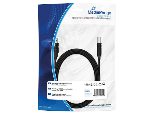 MEDIARANGE USB KABEL A/B 3m MRCS103 USB 2.0 schwarz