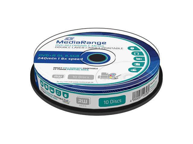 MEDIAR DVD+R DL 8.5GB 8x IW (10) CB MR468 Cake Box inkjet printable