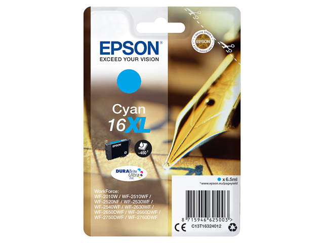 C13T16324012 EPSON WF2010 TINTE CYA HC 6,5ml 450Seiten hohe Kapazitaet