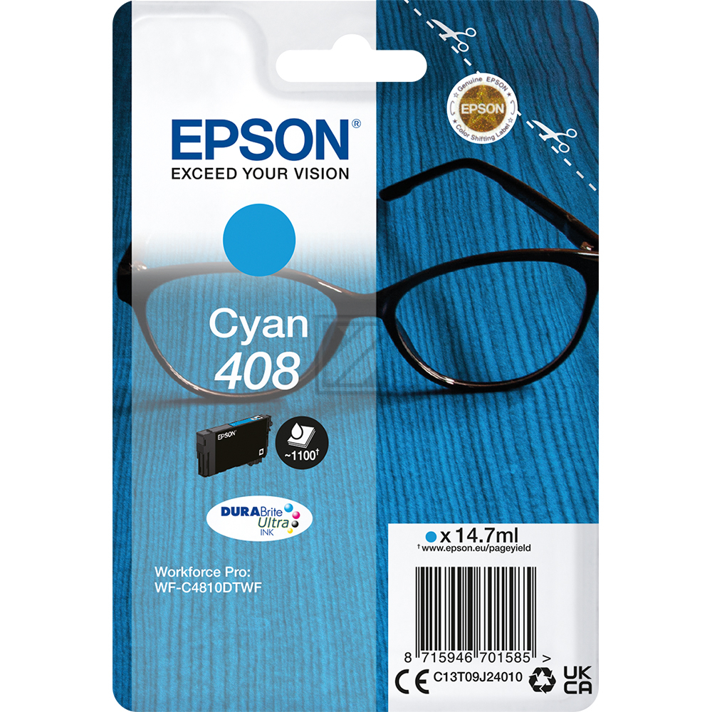 C13T09J24010 EPSON Nr.408 Durabrite WF Tinte cyan ST T09J 1100Seiten 14,7ml