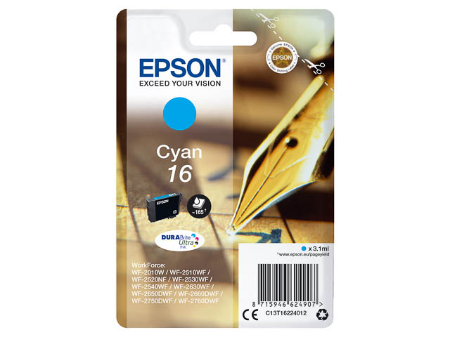 C13T16224012 EPSON WF2010 TINTE CYA ST 3,1ml 165Seiten Standard Kapazitaet