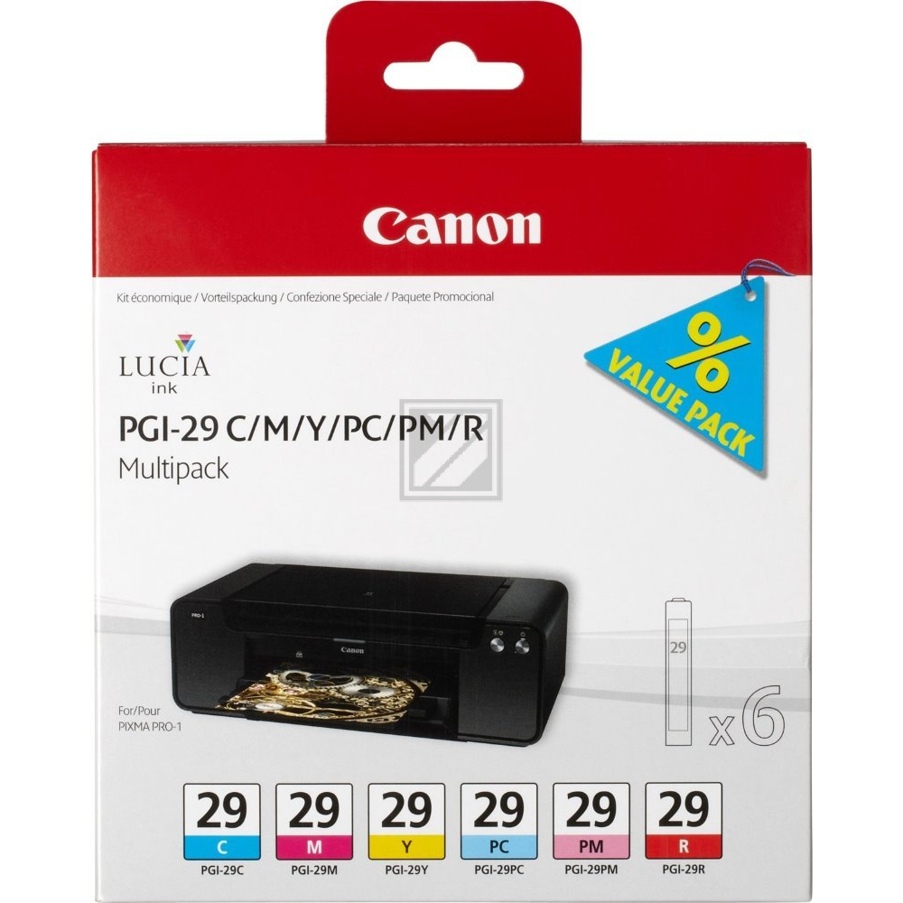 4873B005 CANON PGI29 Nr.29 Pixma Tinte (6) cmy pc/pm/r w/o SEC Blister 6x36 ml