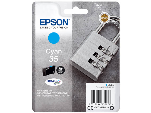 C13T35824010 EPSON WF4720DWF TINTE CY ST 9,14ml 650Seiten cyan Standard Kap.