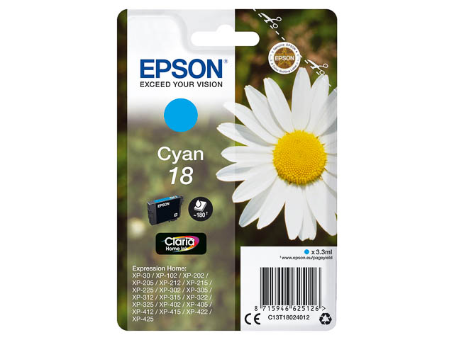 C13T18024012 EPSON XP30 TINTE CYAN ST 3,3ml 180Seiten Standard Kapazitaet