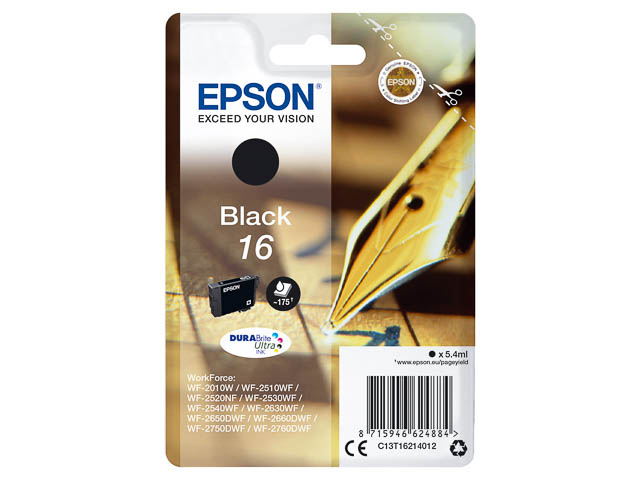 C13T16214012 EPSON WF2010 TINTE BLACK ST 5,4ml 175Seiten Standard Kapazitaet