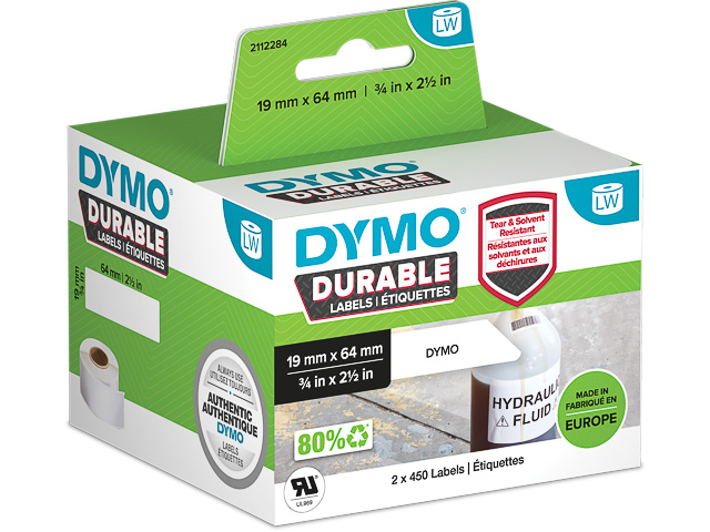 2112284 DYMO 19x64mm WEISS KUNSTSTOFF(2) 2Rl/450Stk LW Adress-Etiketten permanent