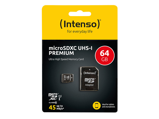 INTENSO MICRO SDXC KARTE UHS-I 64GB 3423490 45MB/s mit Adapter