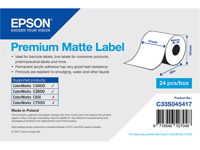 C33S045417 EPSON ETIKETTENROLLE 51x35m premium matt