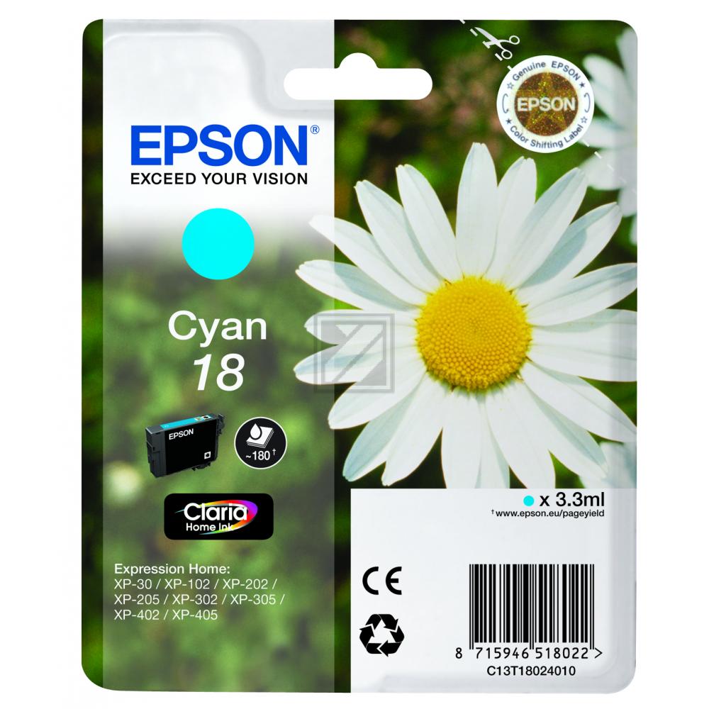 C13T18024012 EPSON XP Tinte cyan ST 180 Seiten 3,3ml