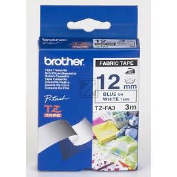 TZEFA3 BROTHER PTOUCH 12mm WEISS-BLAU Textil-Aufbügelband 3m