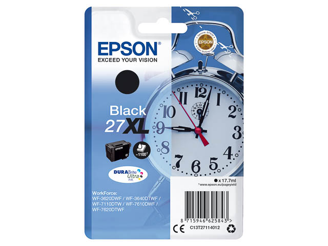 C13T27114012 EPSON WF3620DWF TINTE BK HC 17,7ml 1100Seiten hohe Kapazitaet