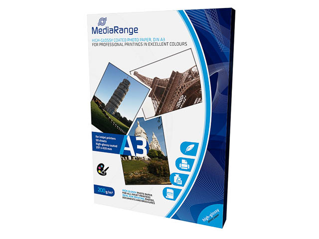 MEDIARANGE FOTOPAPIER A3 200gr WEISS MRINK109 50Blatt hochglanz