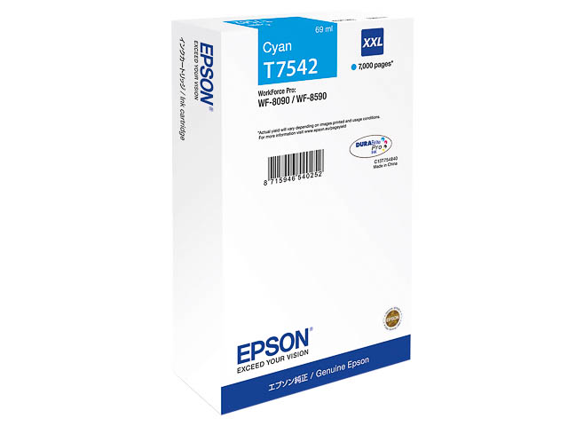 C13T754240 EPSON WF8090 TINTE CYAN EHC 69ml 7000Seiten extra hohe Kapazitaet