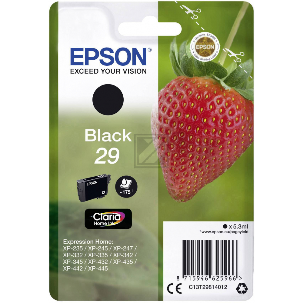 C13T29814012 EPSON XP Tinte black ST 175 Seiten 5,3ml