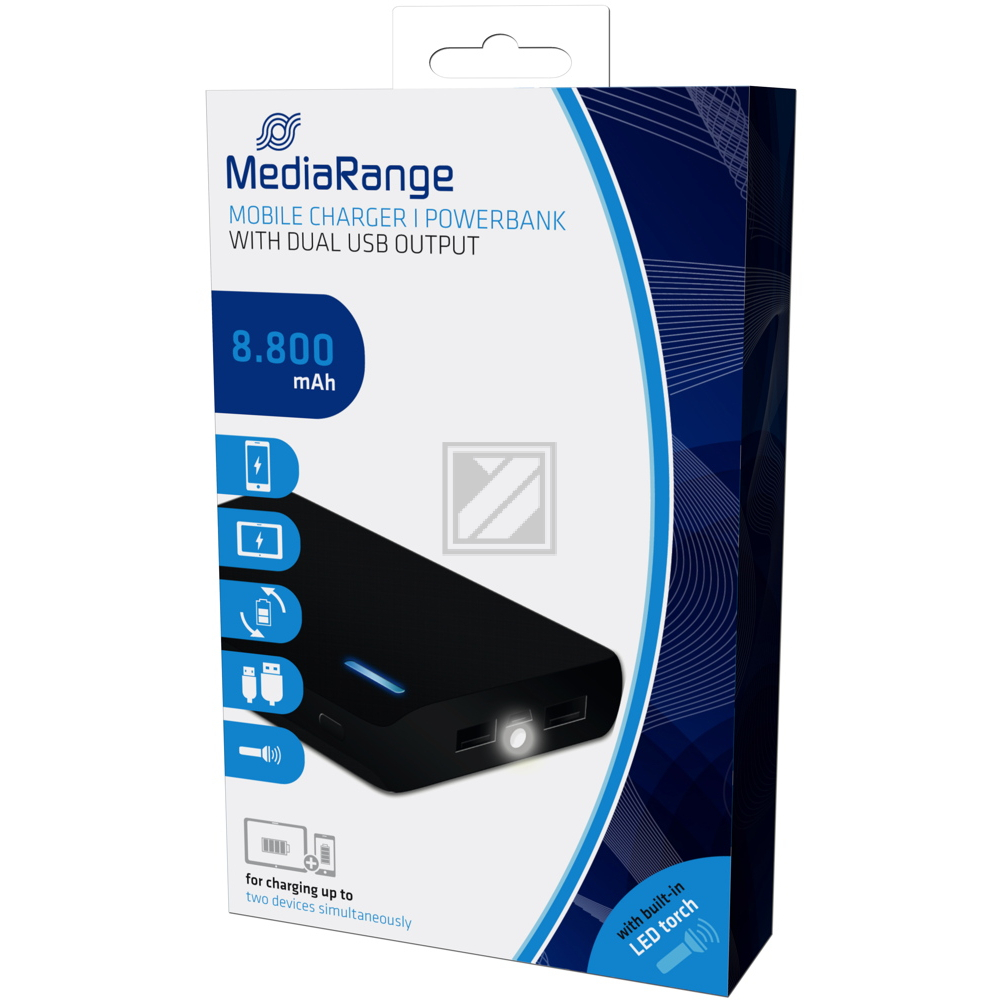 MR752 MEDIARANGE Powerbank Akku 8.800 mA tragbar schwarz