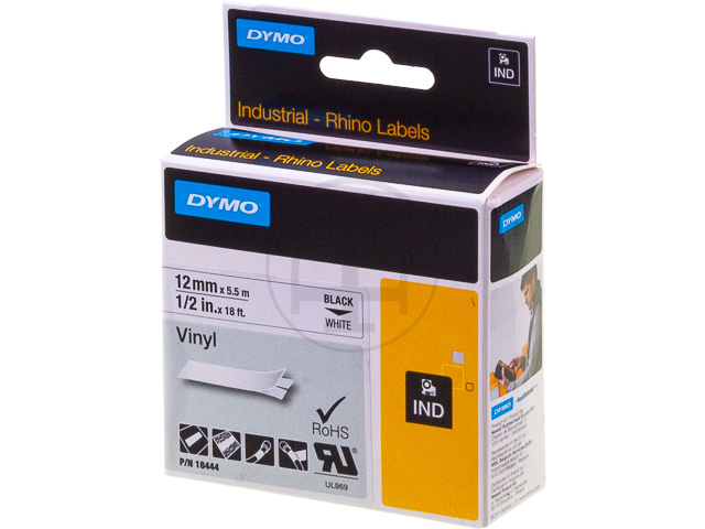 18444 DYMO ID1 12mm SCHWARZ-WEISS Vinyl Schriftband 5,5m