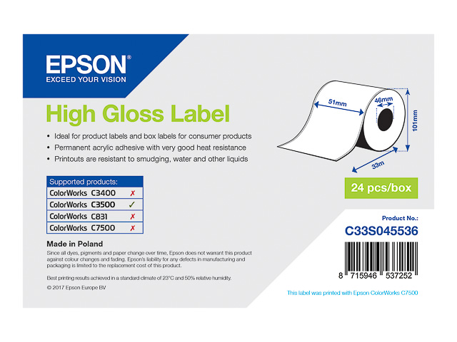 C33S045536 EPSON ETIKETTENROLLE 51x33m hochglaenzend