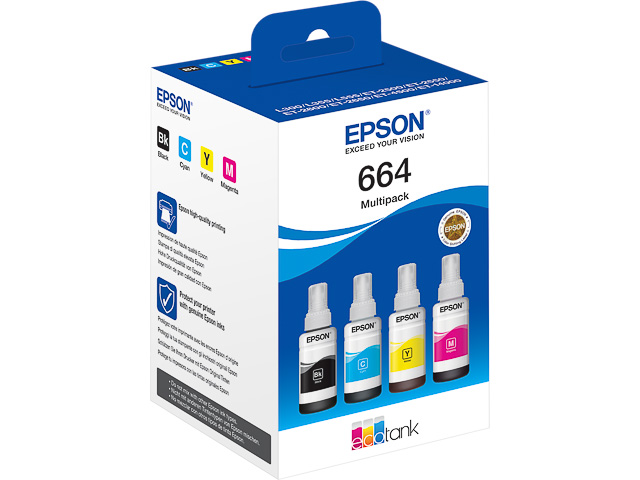 C13T664640 EPSON L355 TINTE (4) CMYK 280ml 25.000Seiten Flasche EcoTank 664