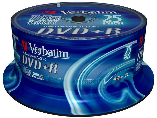 VERBATIM DVD+R 4.7GB 16x (25) SP 43500 Spindel matt silber