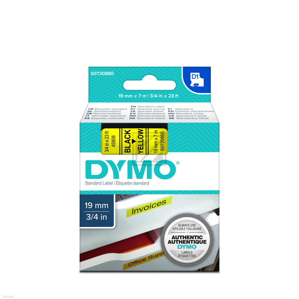 S0720880 DYMO D1 19mm SCHWARZ-GELB 45808 Schriftband 7m