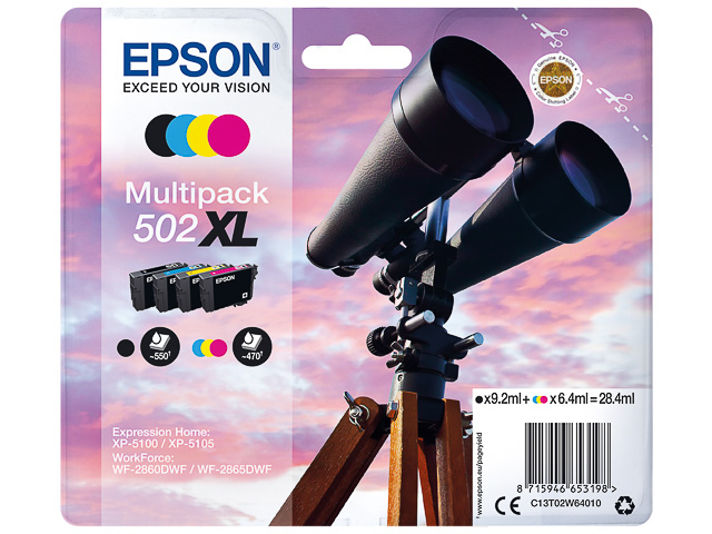 C13T02W64010 EPSON XP5100 TINTE (4) CMYK 9,2ml blk + 3x6,4ml cmy hohe Kapazitaet