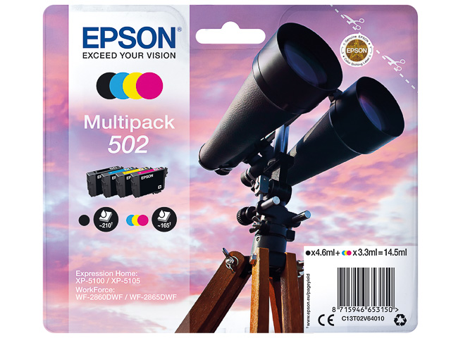 C13T02V64010 EPSON XP5100 TINTE (4) CMYK 4,6ml blk + 3x3,3ml cmy Standard Kap.