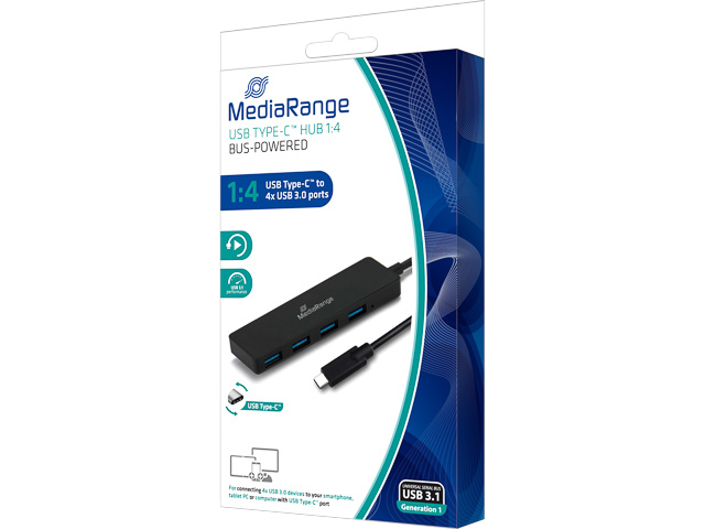 MEDIARANGE USB-C AUF 4x USB 3.0 HUB MRCS508 silber