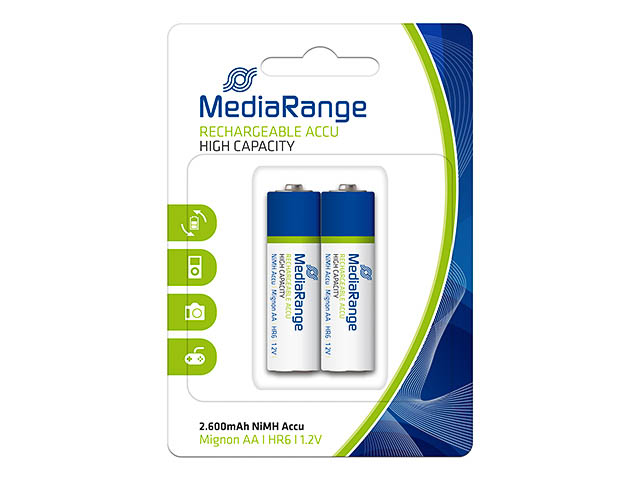 MEDIARANGE AKKU MIGNON BATTERIEN 2erPACK MRBAT123 HR6 NiMH wiederaufladbare AA