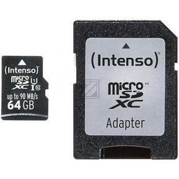 INTENSO MICRO SDXC KARTE UHS-I 64GB 3433490 90 MB/s mit Adapter