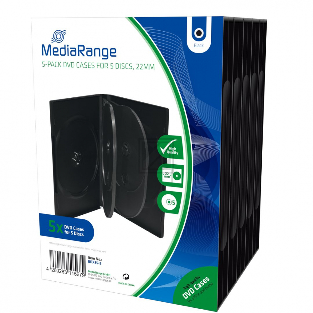 MEDIARANGE DVD CASE 5DISC (5) BOX35-5 Leerhuellen schwarz