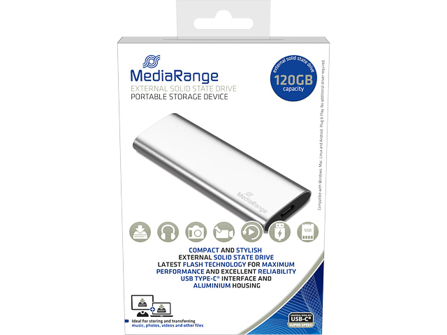 MEDIARANGE SSD 120GB MR1100 USB Type C extern silber