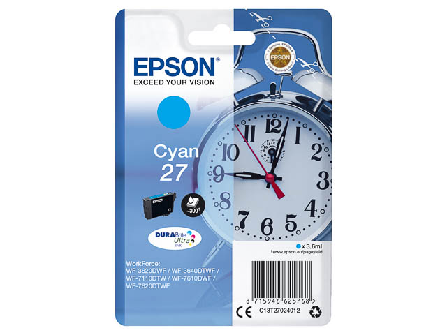 C13T27024012 EPSON WF3620DWF TINTE CY ST 3,6ml 300Seiten Standard Kapazitaet