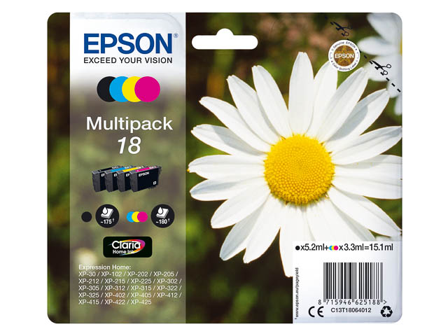 C13T18064012 EPSON XP30 TINTE(4) CMYK ST 15,1ml 715Seiten Standard Kapazitaet