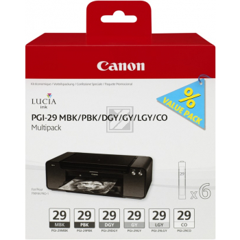 4868B018 CANON PGI29 Pixma Tinte (6) mbk/pbk/dgy/gy/lgy/co w/o SEC Blister