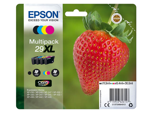 C13T29964012 EPSON XP235 TINTE(4)CMYK HC 11,3ml bk + 3x6,4ml cmy hohe Kapazitaet